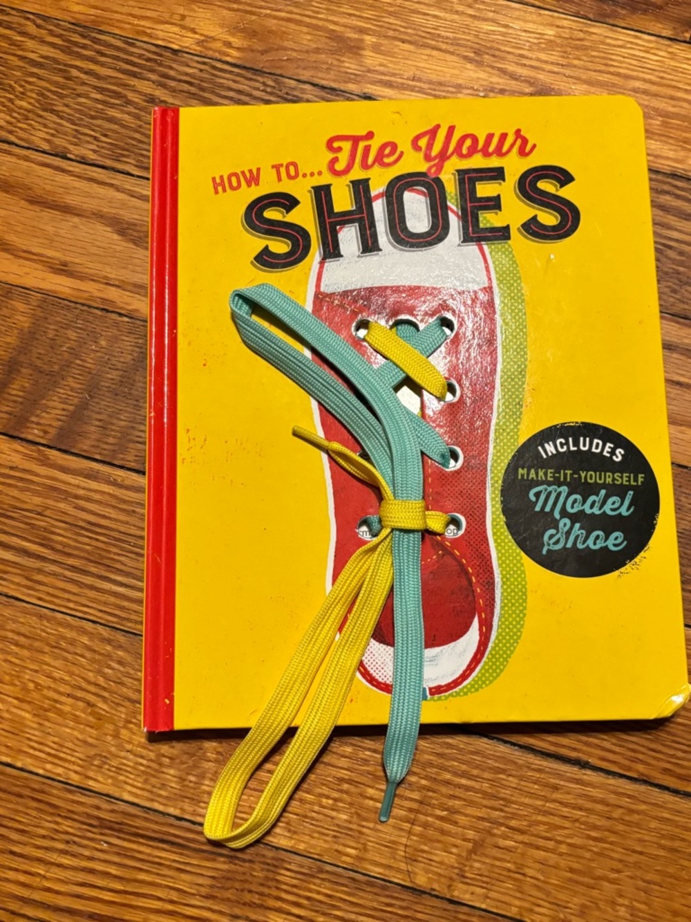 Kids Sneaker book with Yellow and Teal Laces ( learn how to tie shoes book)
